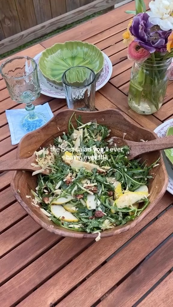 The best salad EVER - the carole king salad (from the dinner party project) save this for later 💌

dressing:
lemon juice
1 tbsp Dijon mustard
2 garlic cloves
1 tbsp salt
1/4 tsp pepper
1 tbsp honey
2 tbsp white wine vinegar
1/2 c olive oil

Salad:
10 c baby arugula
1/2 tsp salt
1/2 tsp pepper
2 crisp pears
1 c candied pecans
1/2 c shaved Gouda
2 tbsp chives 

 #LTKHome #LTKFamily #LTKWatchNow