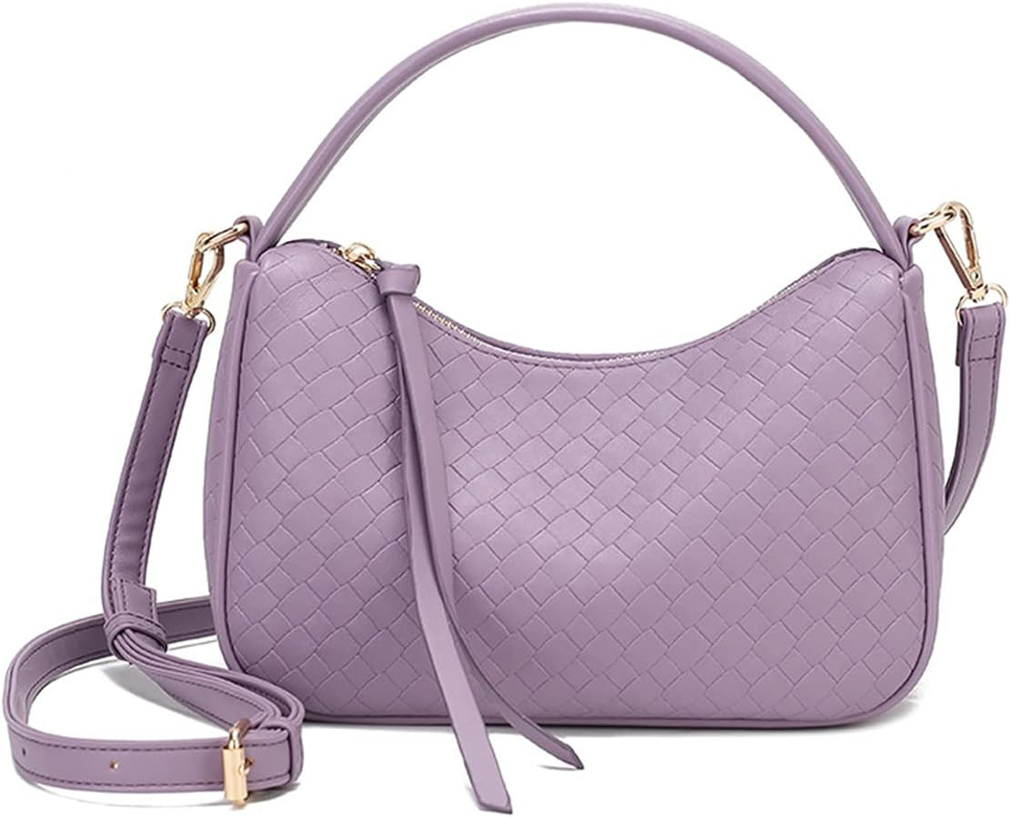 Woven Purse Small Crossbody Weave Quilted Shoulder Bag Crescent Hobo Handbag | Amazon (US)