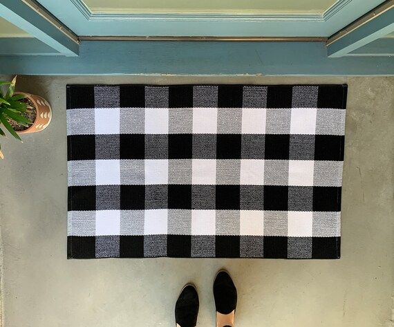 Oversized Buffalo Check Entry Rug / Doormat Layering Rug / Buffalo Plaid / Accent Rug / Black and... | Etsy (US)