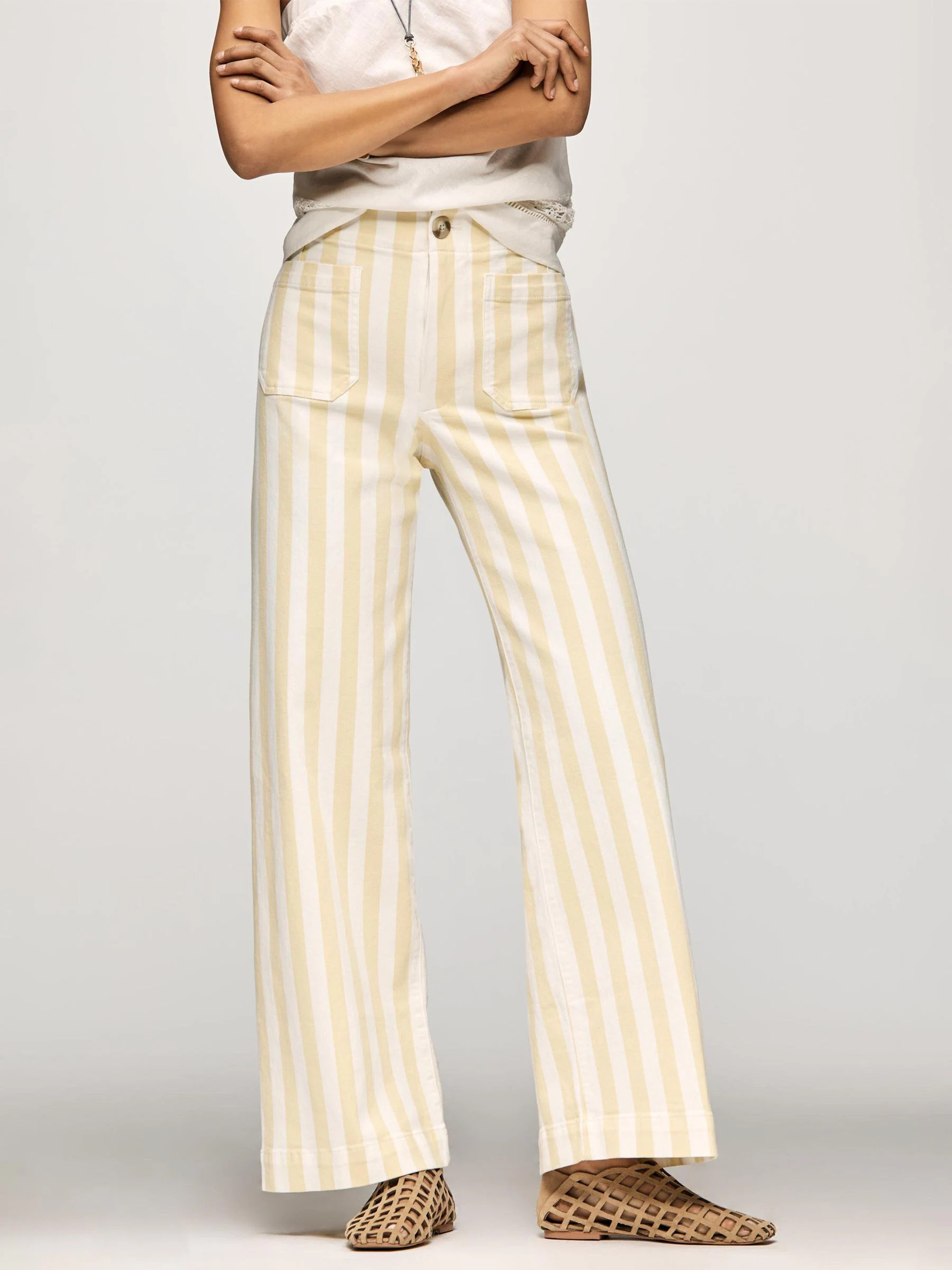 Anthropologie Anthropologie Yellow Maeve The Colette High Waisted Striped Full Length Wide-Leg Trousers | Next US