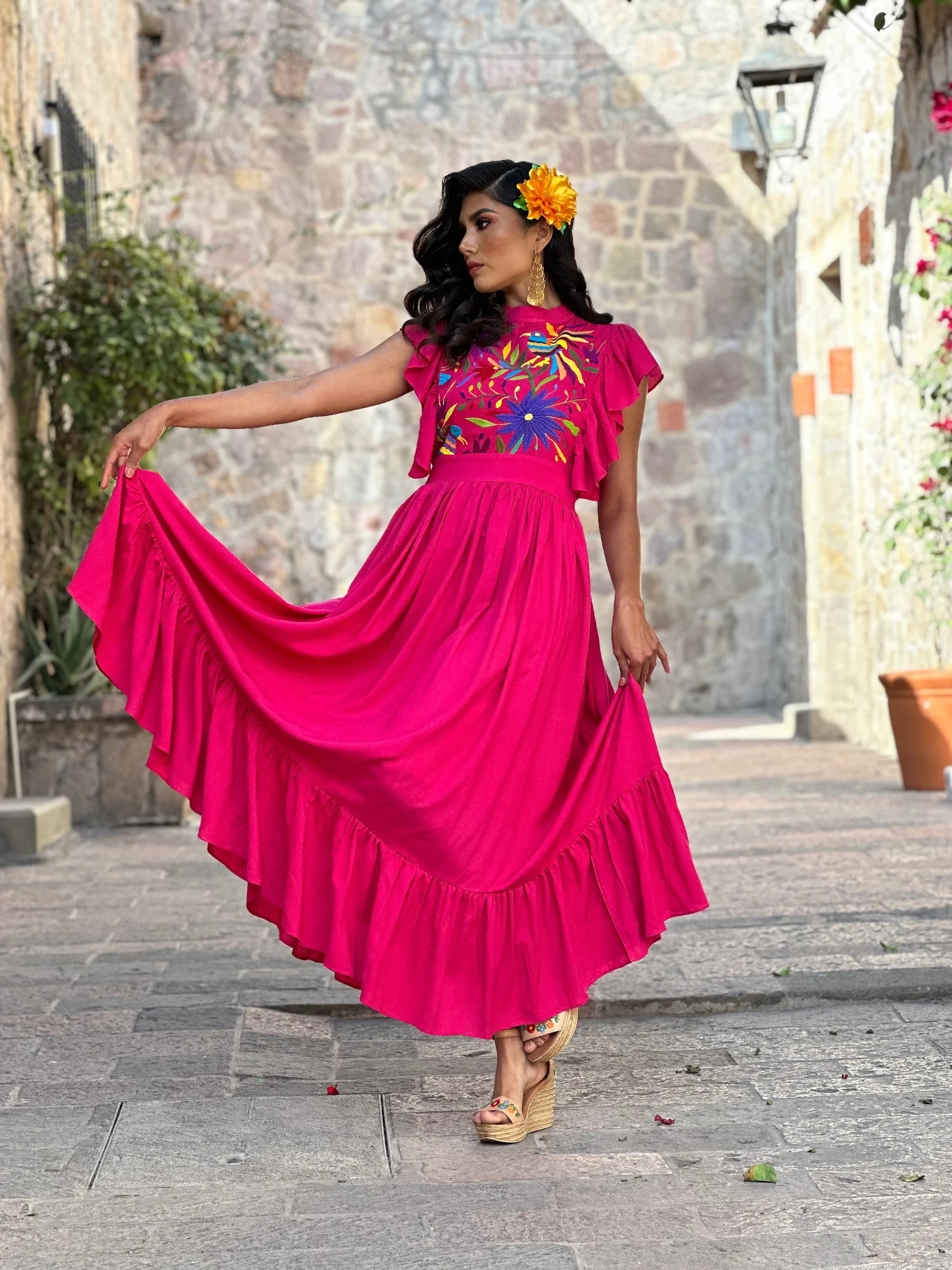 Mexican Floral Hand Embroidered Dress. Traditional Mexican Dress. Bohemian Dress. Artisanal Mexic... | Etsy (US)