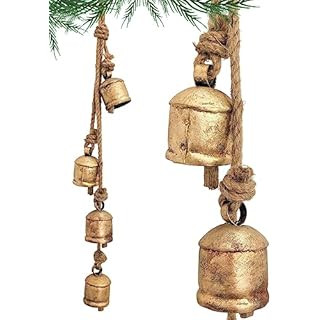 HIGHBIX Harmony 4 Cow Bells Cluster on Rope Large Rustic Vintage Lucky Cow Bells On Rope Wall Han... | Amazon (US)