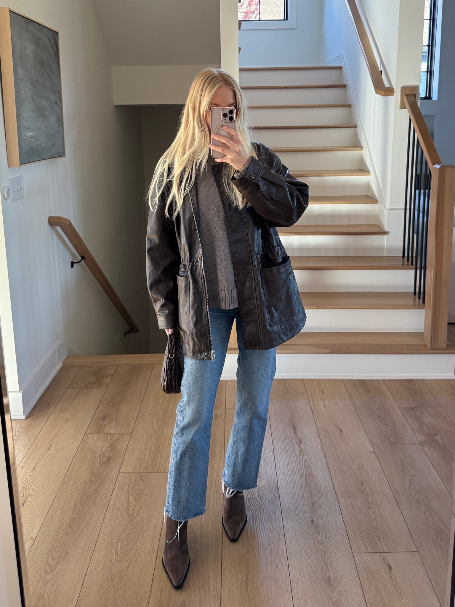 Wearing a small in sweater, med in jacket, 25 in jeans (sized down 1, I cut the bottom off for a raw hem), boots are tts! #kathleenpost

Fall fashion, fall transition, fall jacket, casual outfit

#LTKStyleTip #LTKSeasonal