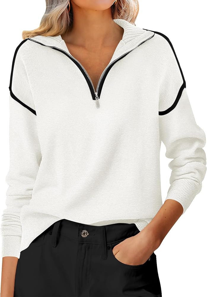 ANRABESS Womens Quarter Zip Sweaters Fall Long Sleeve V Neck Shirts Collared Business Casual Tops... | Amazon (US)