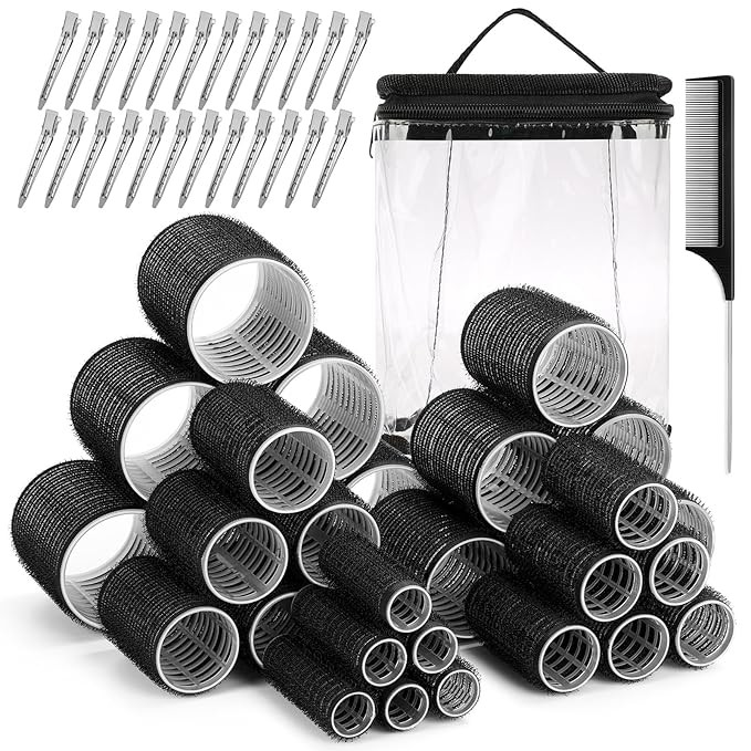 56 Pcs Hair Rollers Set for Blowout Look Long Hair, 30Pcs Rollers Hair Curlers in 5 Sizes with 24... | Amazon (US)