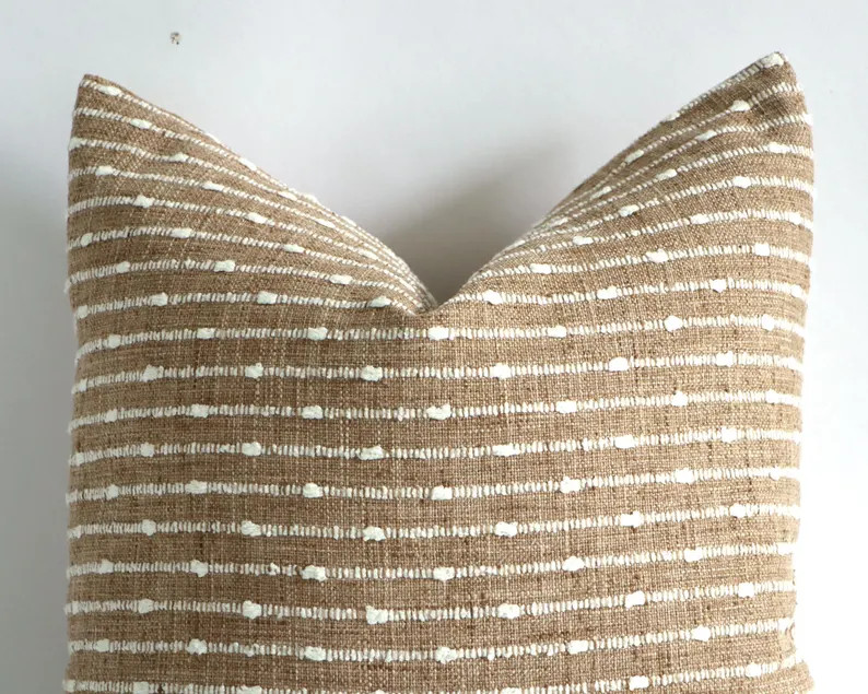 Raffia Style Camel & Cream Striped Throw Pillow Cover, Neutral Textured Pillow, Boho Modern Rusti... | Etsy (US)