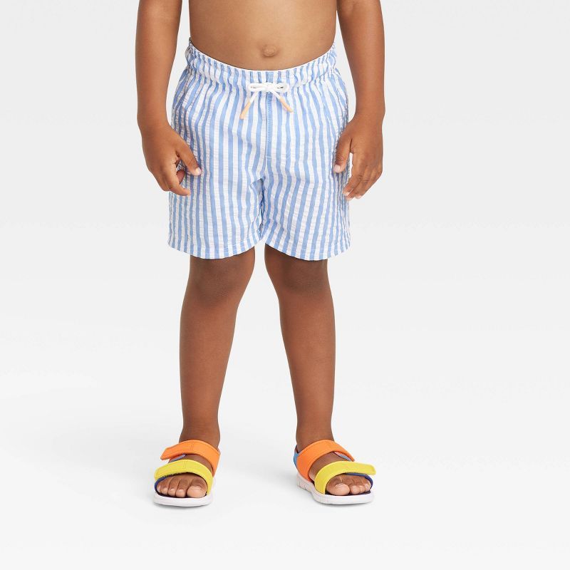 Toddler Boys' Seersucker Striped Swim Shorts - Cat & Jack™ Blue | Target