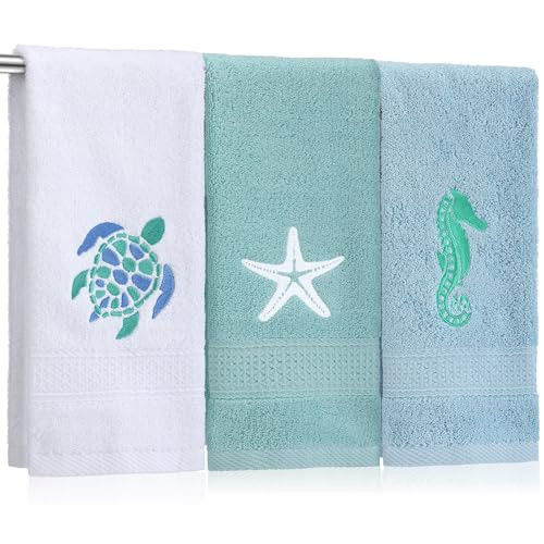 SmoothNovelty 3 Pcs Coastal Hand Towels for Bathroom Beach Cotton Absorbent | Amazon (US)