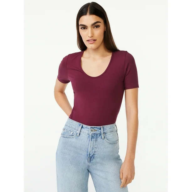 Free Assembly Women's U-Neck Bodysuit with Short Sleeves - Walmart.com | Walmart (US)