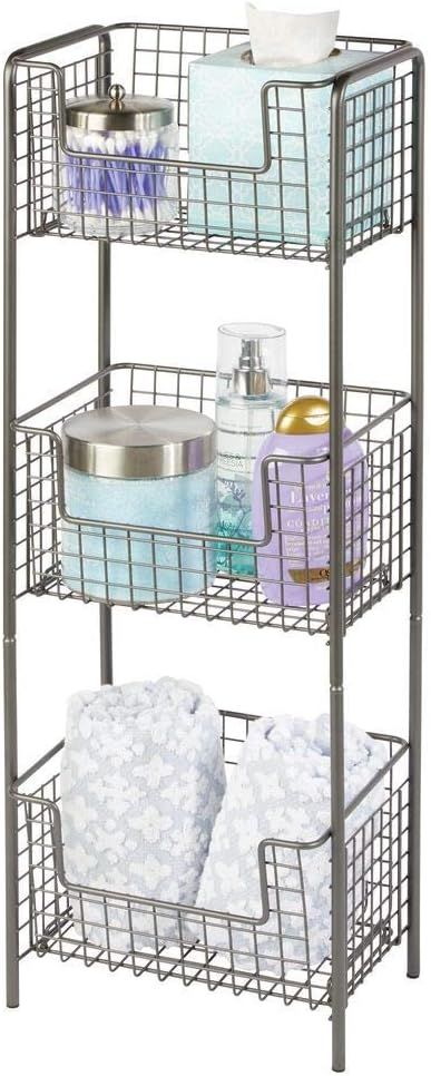 mDesign Steel Freestanding Storage Organizer Tower Rack Basket Shelf, Metal 3-Tier Furniture Unit... | Amazon (US)
