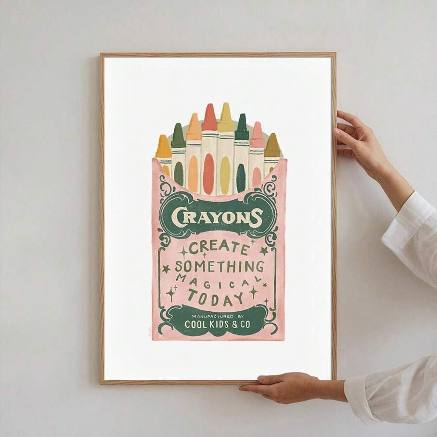 1pc Framed/Frameless Crayon Inspirational Nursery Wall Art Poster Canvas Print Minimalist Whimsic... | SHEIN