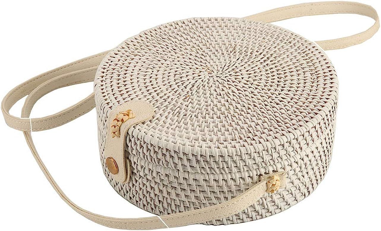 Round Rattan Boho Purse Handwoven Straw Bag Bamboo Bag | Amazon (US)