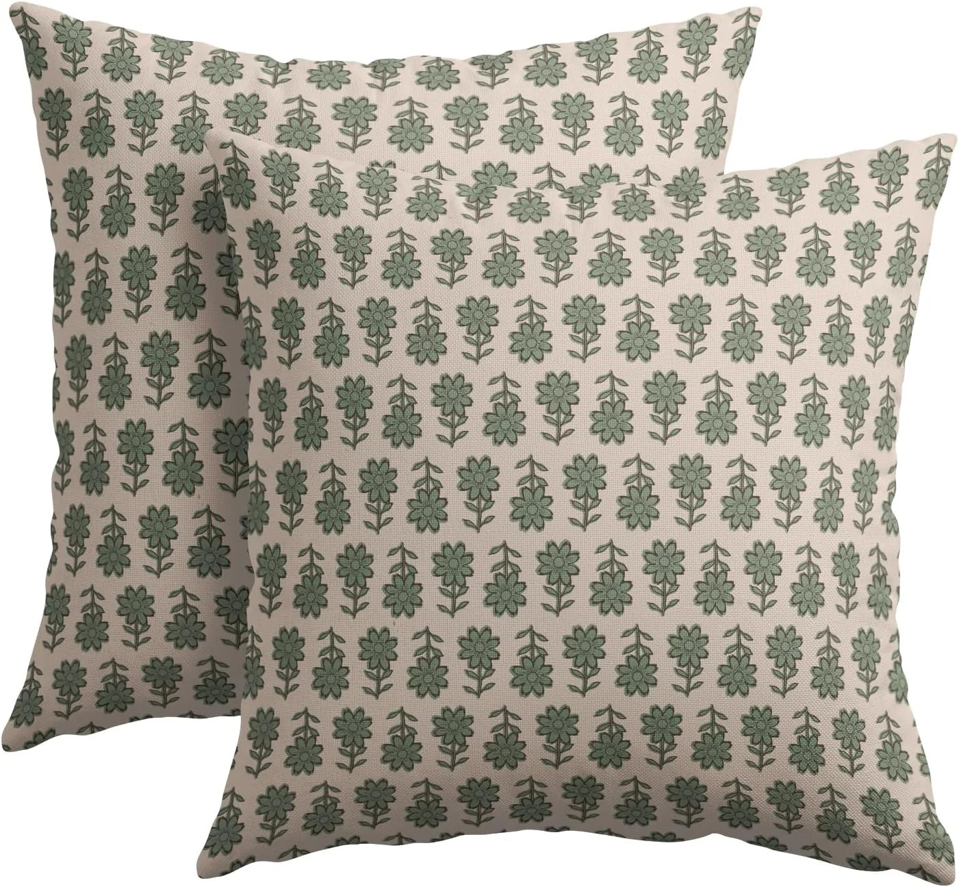 Vintage Floral Pillow Covers 18x18 Inch Set of 2 Green Small Flower Block Print Outdoor Throw Pil... | Walmart (US)