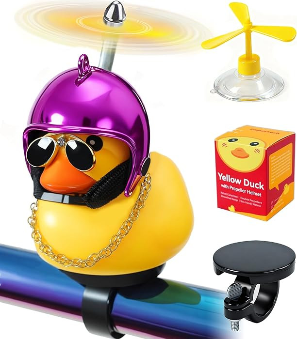 Rubber Duck Bike Decorations [New Stable Clamp Mount] Cute Squeak Duck Bike Bell [Two Helmet Prop... | Amazon (US)