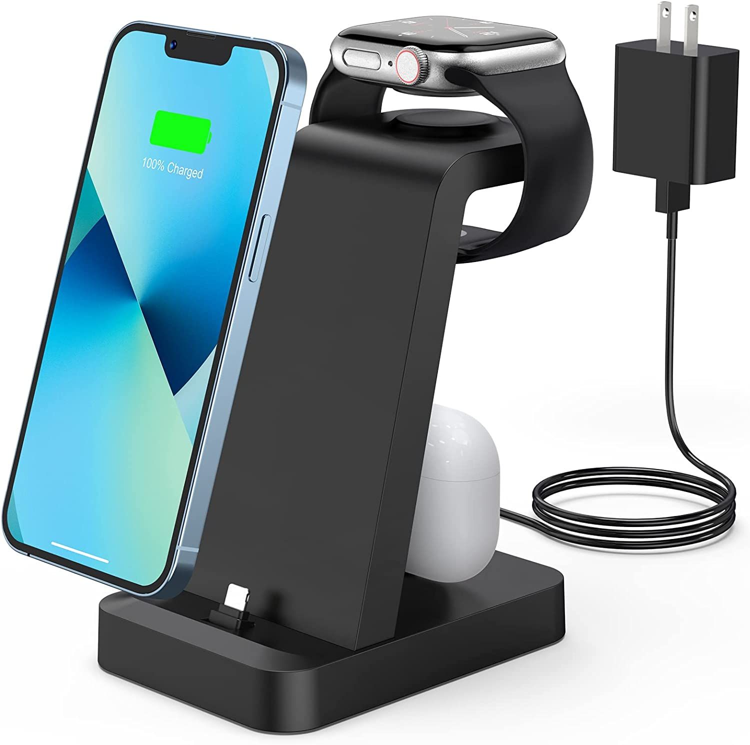 Charger Station for iPhone Multiple Devices - 3 in 1 Fast Wireless Charging Dock Stand for Apple ... | Amazon (US)