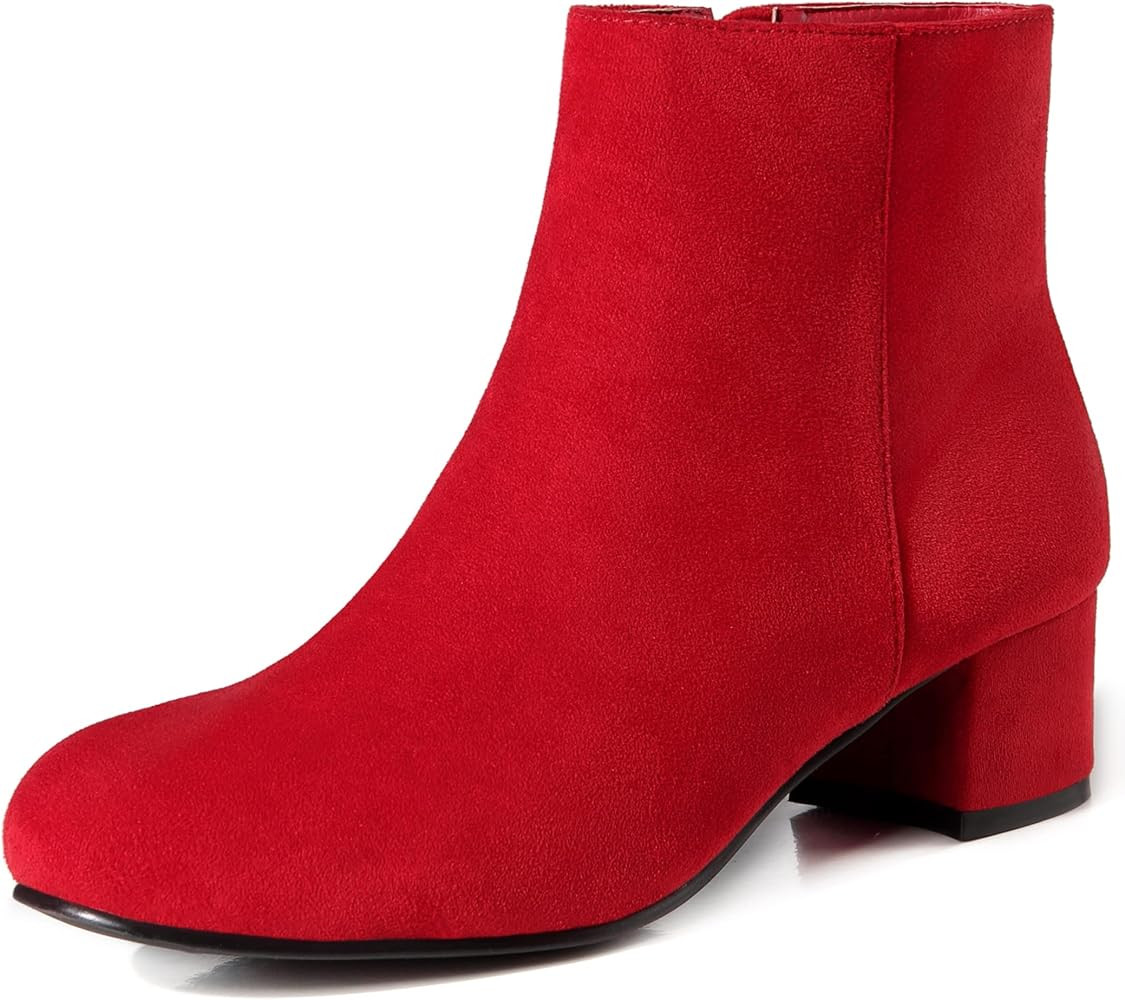 CAMSSOO Women's Fashion Short Gogo Ankle Boots Suede Boots Low Mid Block Heel Boots Side Zipper B... | Amazon (US)