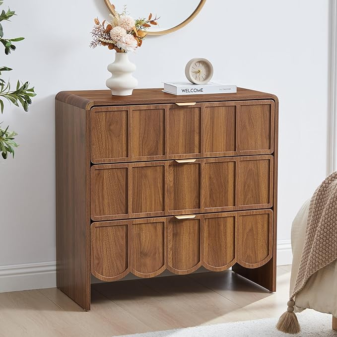 3 Drawer Dresser for Bedroom Set of 2, Modern Closet Chest of Drawers with Wave Fluted Drawer, Wo... | Amazon (US)