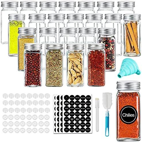 24PCS Glass Spice Jars with Shaker Lids-4oz Square Spice Jar with Label, Shaker Insert Tops, Airt... | Amazon (UK)