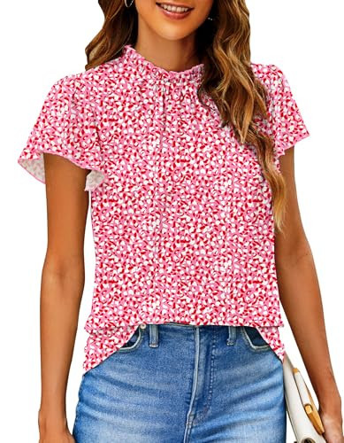SimpleFun Womens Tops Dressy Casual Ruffle Neckline Pink Leopard Fashion Spring Outfits Valentines Day Clothes Pink M | Amazon (US)