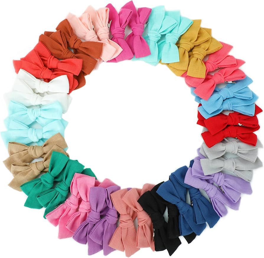 40PCS Girls Hair Bows Girls Hair Accessories Baby Girl Hair ClipsLinen Fabric Bows Neutral Linen ... | Amazon (US)