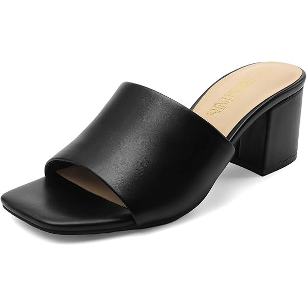 PIZZ ANNU Women's Square Open Toe Heels Sandals Low Block Chunky Heeled Sandal Slip on Mules Comf... | Amazon (US)