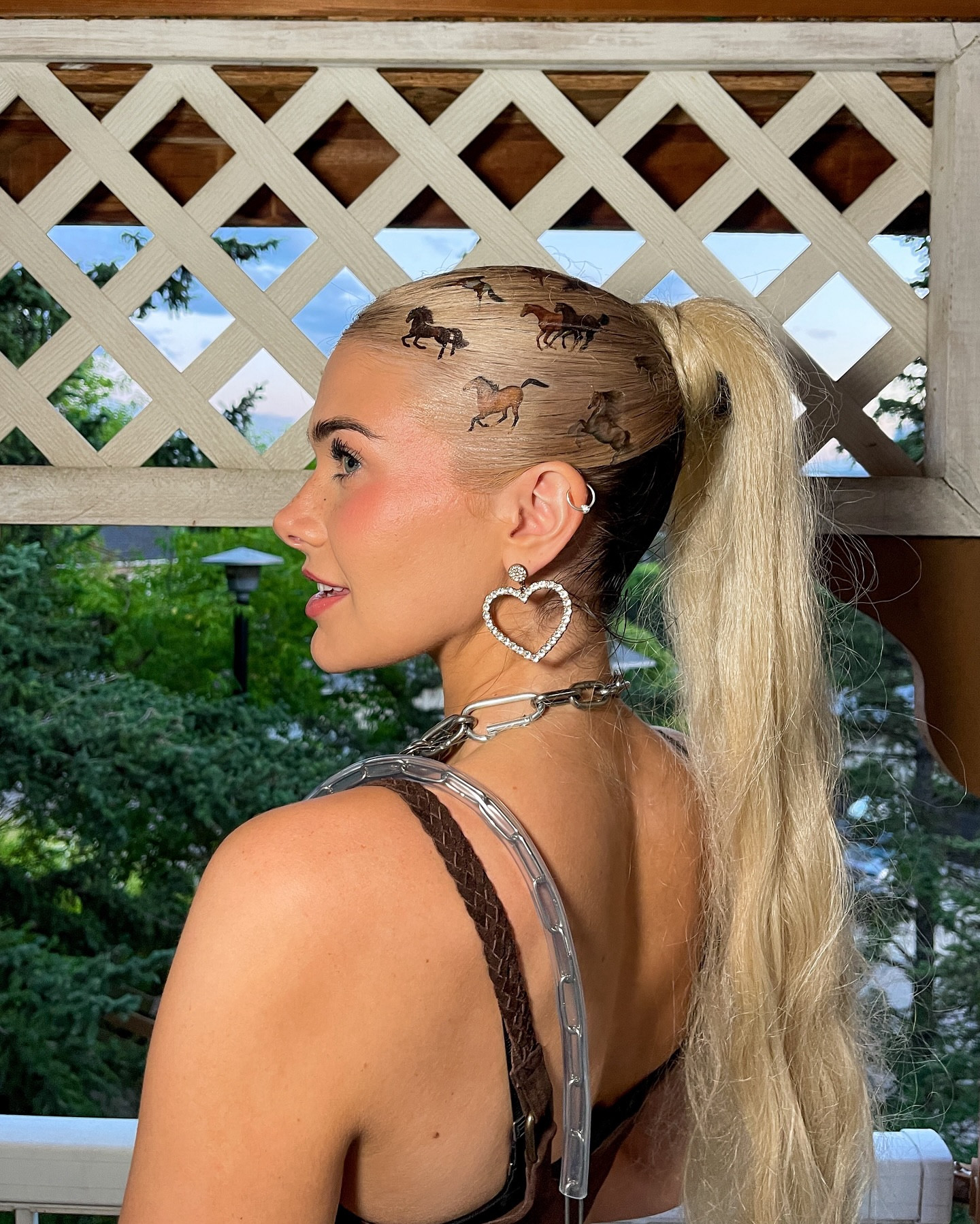 “I have 17 Horses on my Head”, 2024 
Temporary Tattoo on Hair
by @kiersay 

#hairinspo #temporarytattoohair #festivalhair #hairideas #hairfashion #festivalseason #hairart