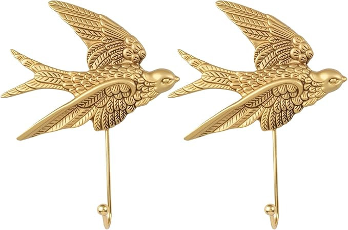 2PCS Vintage Metal Birds Wall Hooks, Heavy Duty Farmhouse Wall Mounted Hangers for Towels, Keys, ... | Amazon (US)