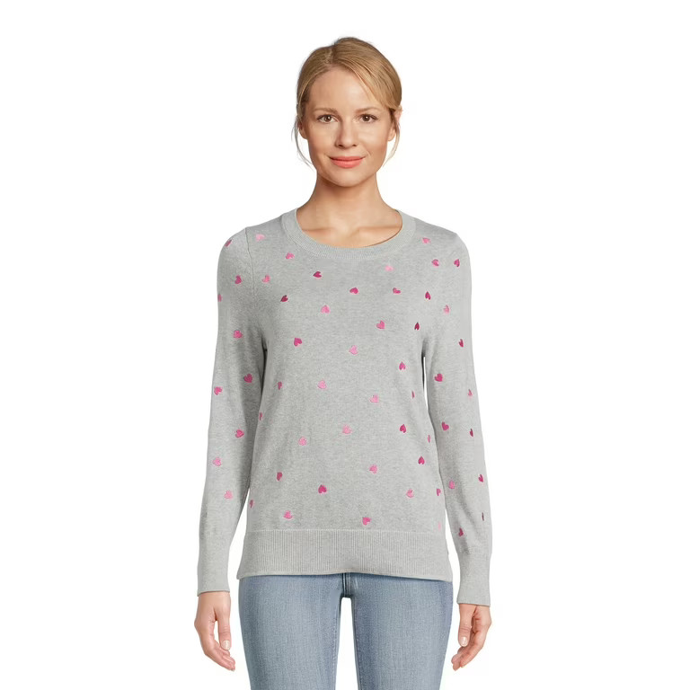 Time and Tru Women's Print Crew Neck Sweater, Midweight, Sizes XS-XXXL | Walmart (US)