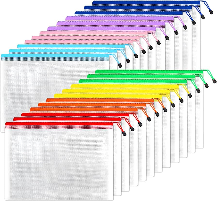 SUNEE Plastic Mesh Zipper Pouch 11x16 in (8 Colors, 24 Packs),Extra Large Water-Resistant Zip Bag... | Amazon (US)