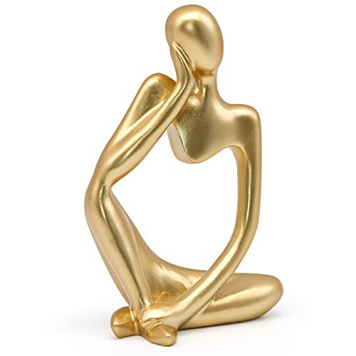 inheming Gold Thinker Statue Decor, Modern Abstract Art Sculpture, Thinker Figurines Collectible Accents Decoration for Shelf Bookshelf Office Desktop Decor | Amazon (US)