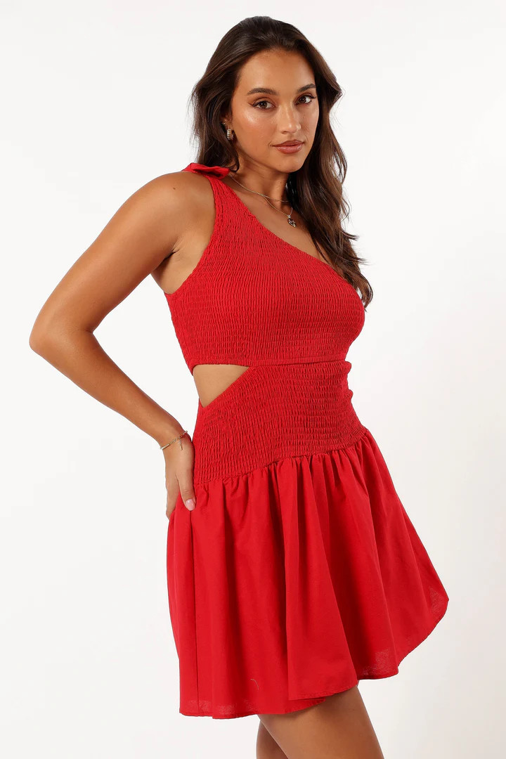 Allison One Shoulder Mini Dress - Red | Petal & Pup (US)