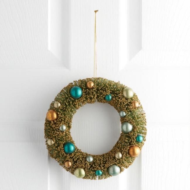 Green And Gold Bottlebrush Gilded Wreath Hanging Decor | World Market