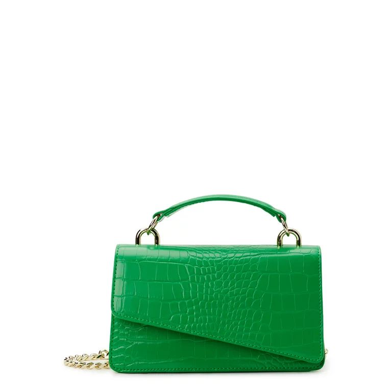 No Boundaries Women's Contemporary Top Handle Handbag, Kelly Green Croc | Walmart (US)