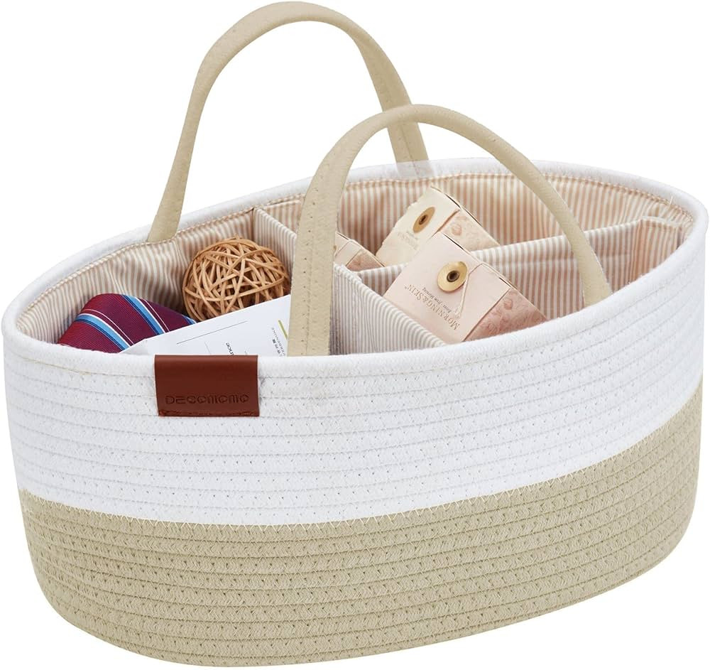 DECOMOMO Diaper Caddy Organizer Portable Rope Nursery Storage Basket W/ Removable Divider | Grea... | Amazon (CA)
