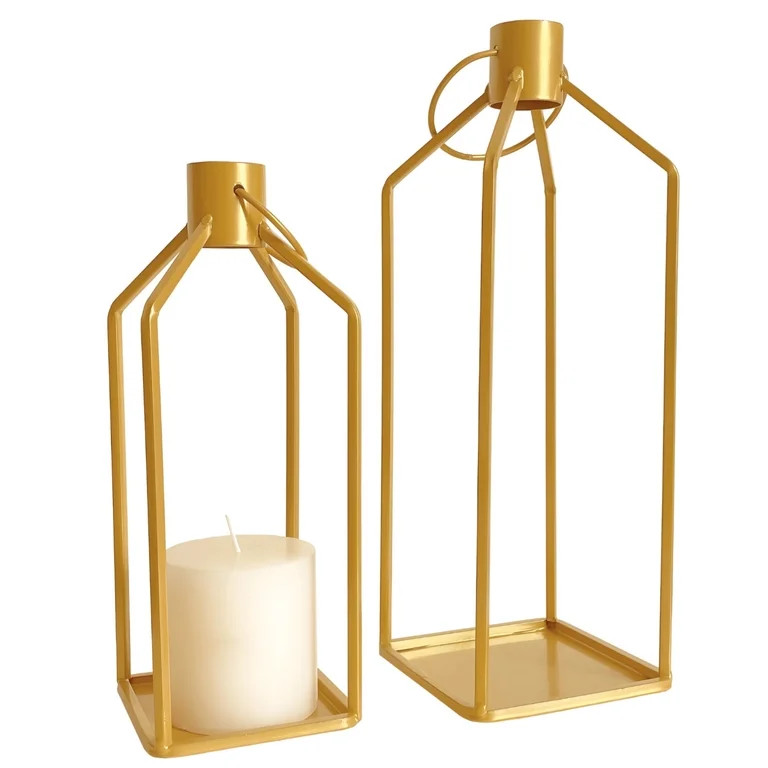 Large Outdoor Candle Lantern Set, 2 Pcs Metal Lanterns with Flameless Timer Candles, Hanging or S... | Walmart (US)