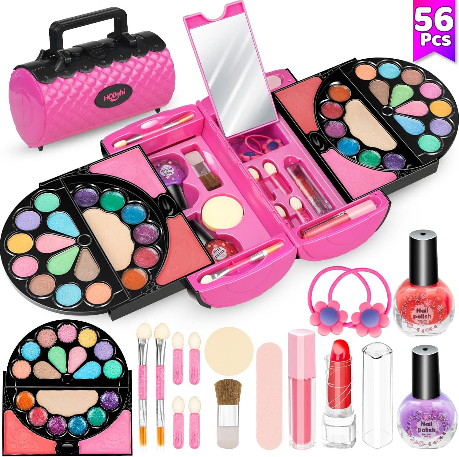 Hollyhi 56 Pcs Real Kids Makeup Kit for Girls, Washable Pretend Play Makeup Toy Set with Cosmetic... | Amazon (US)