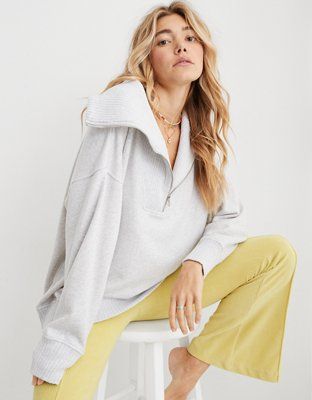 Aerie Down-To-Earth Quarter Zip Sweatshirt | Aerie