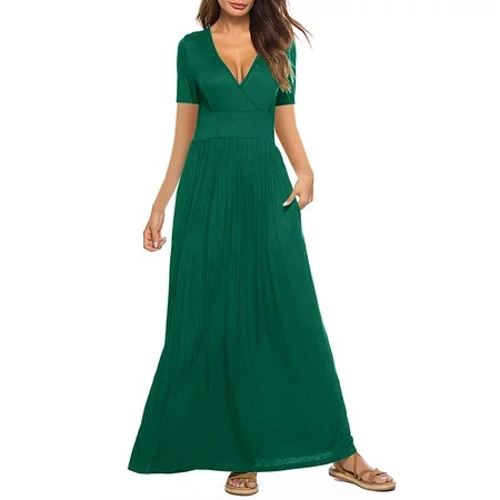 Yotyukeb summer dresses for women 2022 Women Solid Color Casual Comfortable Loose Pocket Short Sleev | Walmart (US)