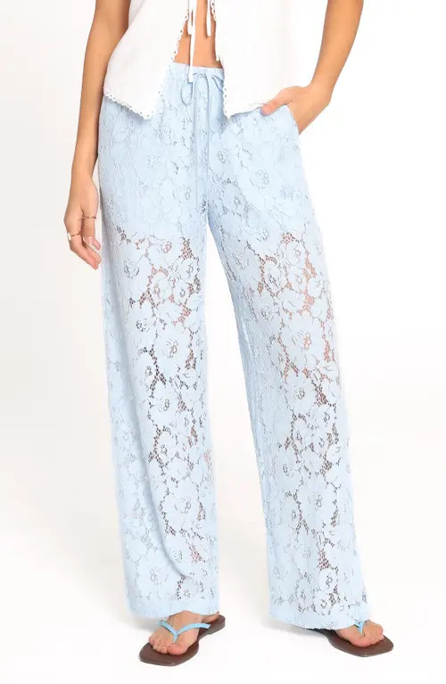 Petal & Pup Sabina Lace Wide Leg Pants in Baby Blue at Nordstrom, Size Medium | Nordstrom