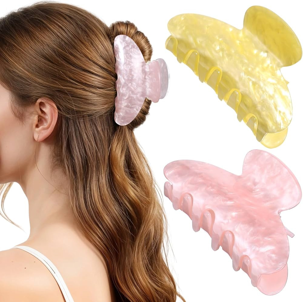 Hair Claw Clips, Acrylic Big Hair Clips for Thick Hairs, Women Girls Strong Hold Jaw Clip, Cute B... | Amazon (US)
