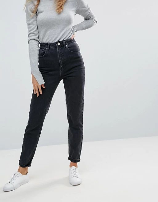 ASOS Farleigh High Waist Slim Mom Jeans In Washed Black | ASOS UK