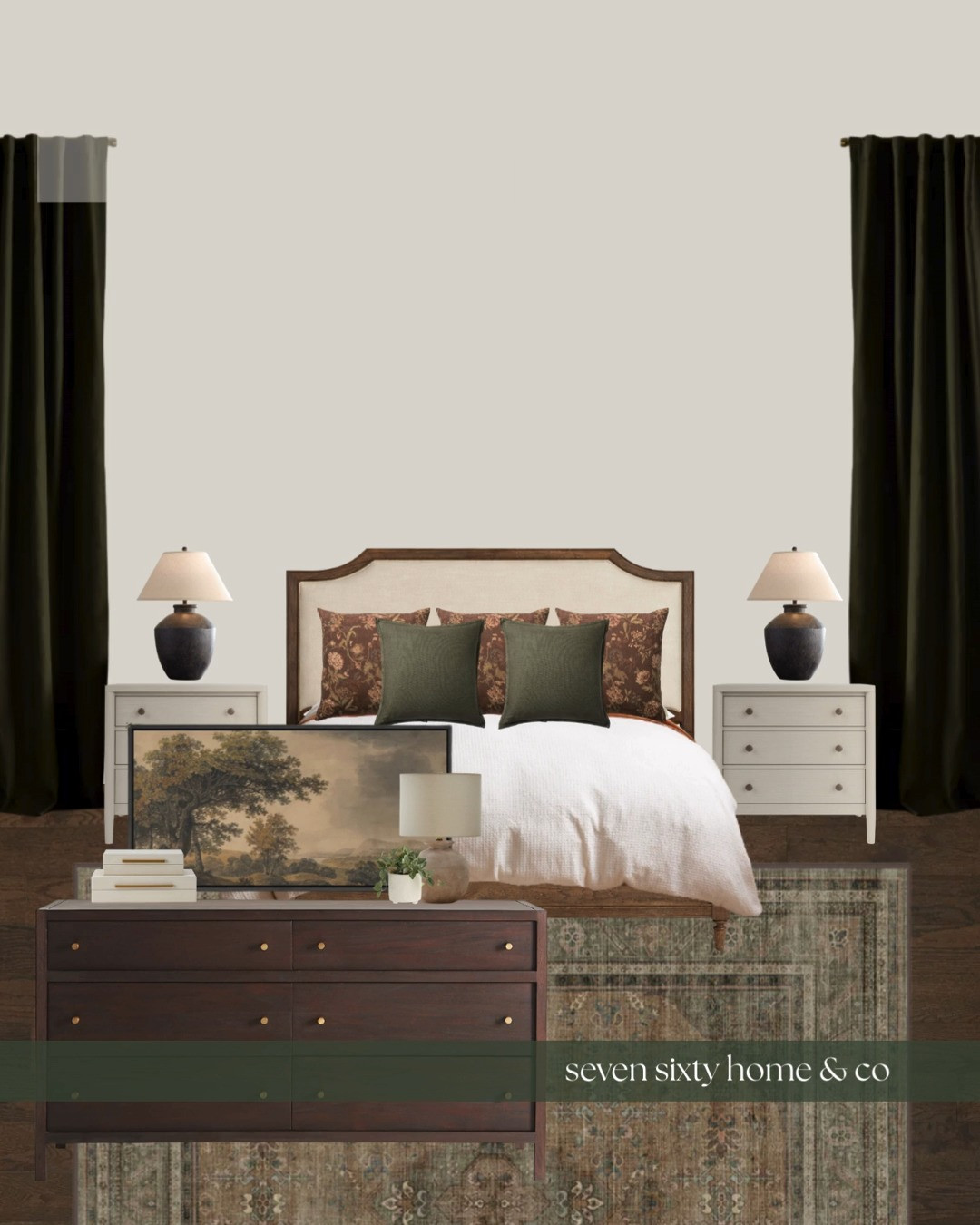 This primary bedroom was designed to feel grounded, quiet, and timeless, leaning into deeper tones and classic proportions rather than contrast or trend.

The palette stays restrained and warm, allowing rich wood finishes, soft textiles, and traditional silhouettes to create depth without heaviness. Every piece works together to support a room that feels settled and restful, especially in low light.

It’s a space meant to feel composed at the end of the day — layered, familiar, and intentionally calm. 

 #LTKHome