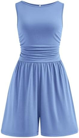PRETTYGARDEN Summer Rompers for Women 2026 Dressy Casual Sleeveless Short Wide Leg Jumpsuits Beac... | Amazon (CA)
