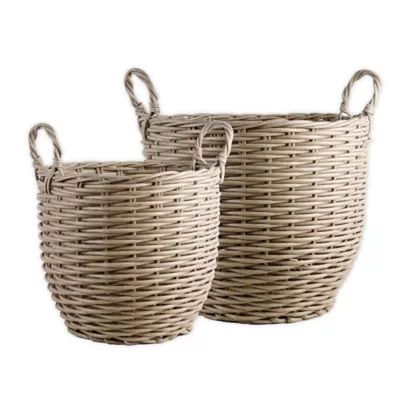 Polyrattan Round Baskets in Brown (Set of 2) | Bed Bath & Beyond