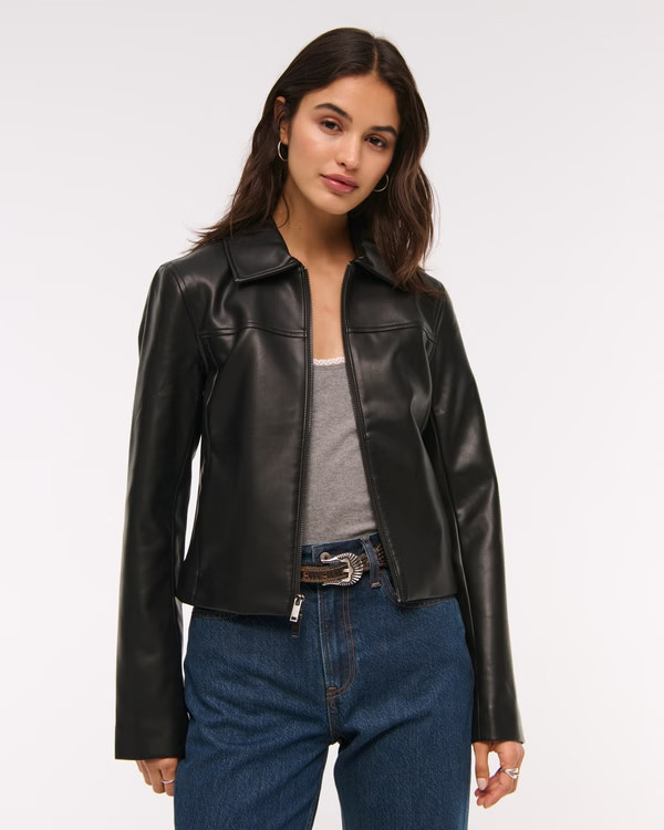 Women's Slim Zip Vegan Leather Jacket | Women's | Abercrombie.com | Abercrombie & Fitch (US)