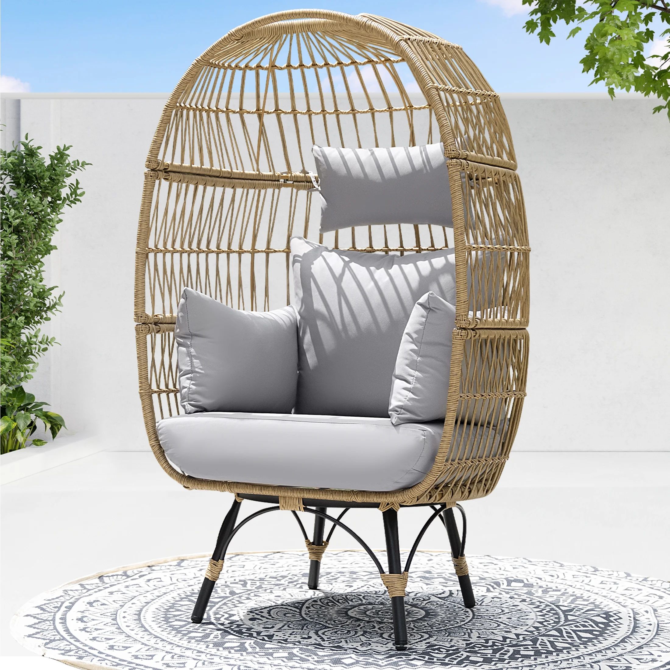 NICESOUL Outdoor Patio Lounge Chair Boho Stationary Wicker Yellow Egg Chair for Indoor Living Roo... | Walmart (US)