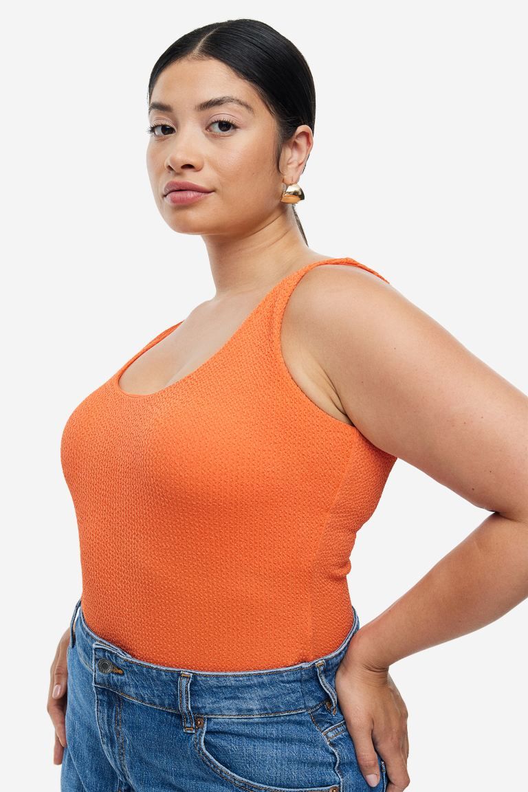 Textured Thong Bodysuit - Orange - Ladies | H&M US | H&M (US + CA)