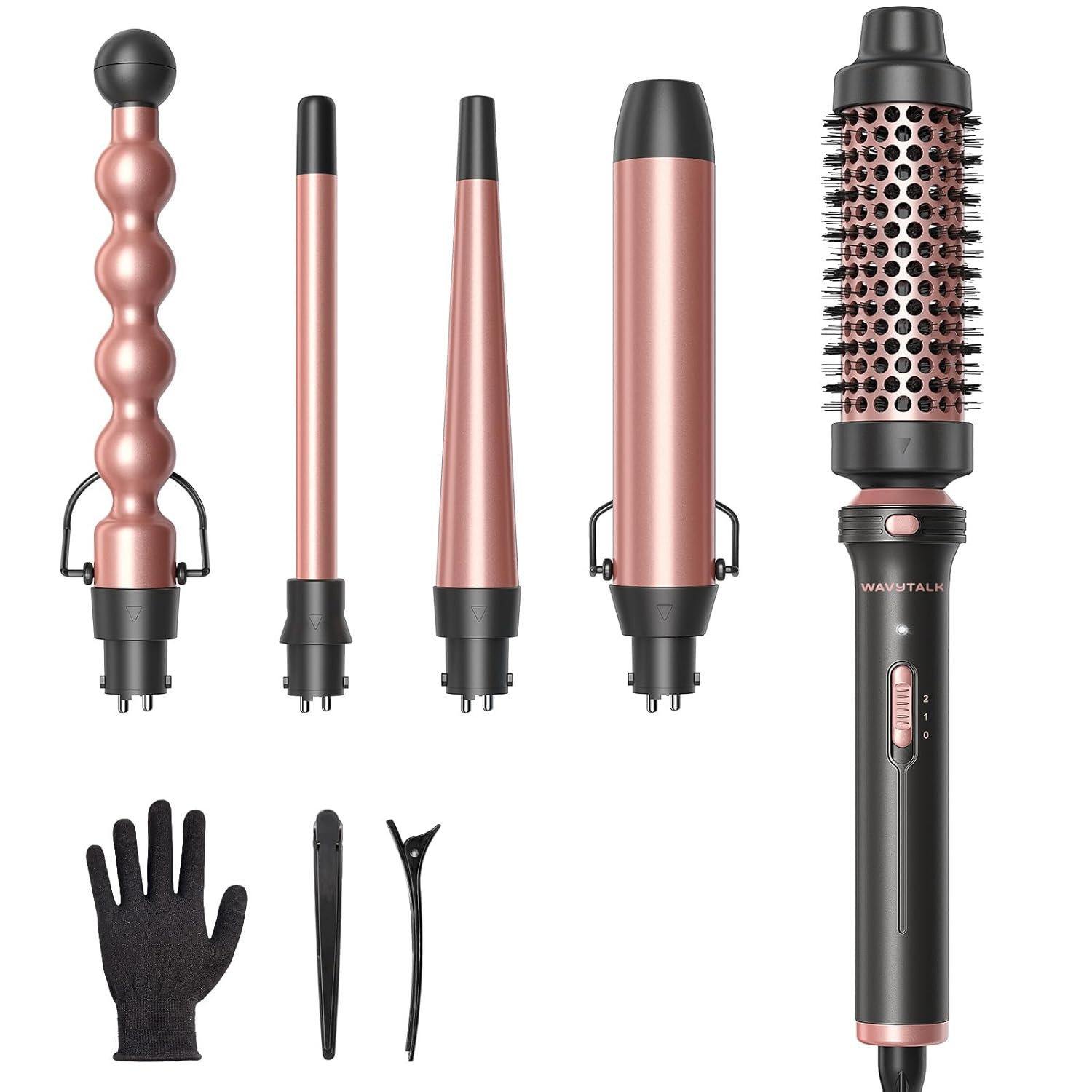 Wavytalk 5 in 1 Curling Wand Set, Multi Curl, Curling Wand Set with Thermal Brush and 4 Interchan... | Amazon (US)