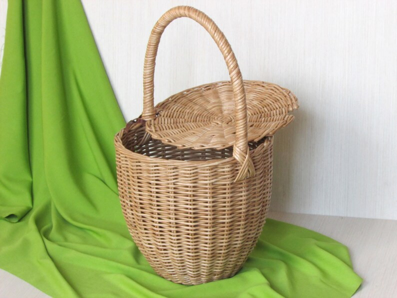 Jane Birkin basket with lid , Birkin basket , Birkin handbag , Bag bucket , Round wicker basket w... | Etsy (CAD)