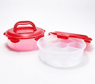 LocknLock S/2 Round Dessert & Appetizer Trays w/ Handle Lids | QVC